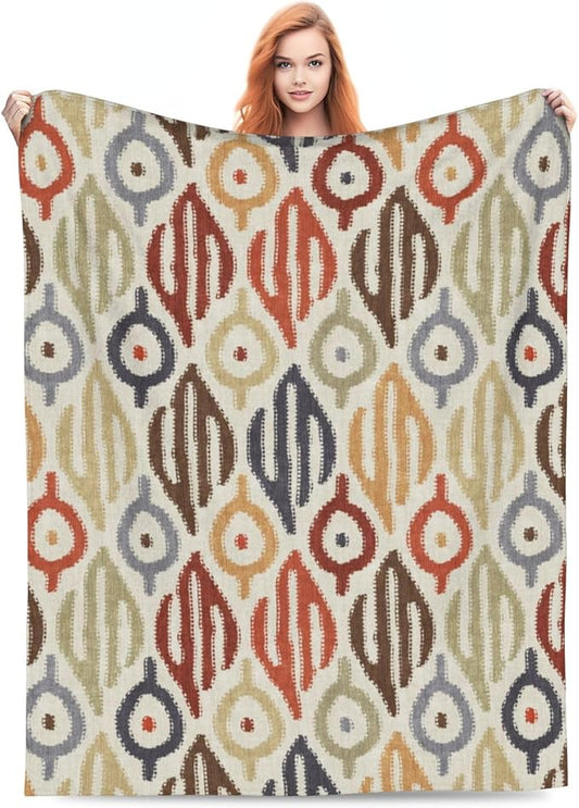 Boho Blanket for Women Kids Adults Flannel Decor Soft Ethnic Pattern Throw Blankets for Couch Travel Nap 80x60 inch
