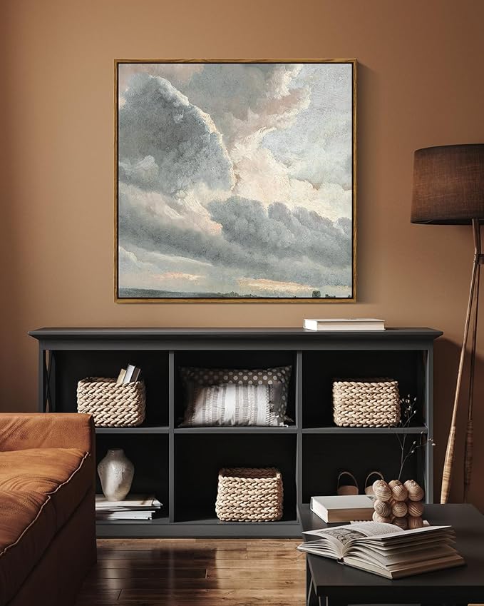 InSimSea Square Framed Canvas Wall Art, Vintage Nature Wall Decor, Sky Clouds Sunset Wall Art Prints for Living Room, Classical Retro Paintings for Bedroom Office Home Decoration 24"x24"