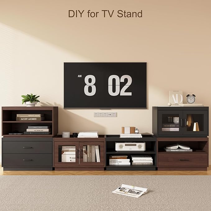 Stackable Storage Drawers, 28" Wide Storage Bins with 2 Drawers for Closet Organizers, Wood Stackable Closet Organizer Modern Large Stackable Storage Units for Living Room Hallway Bedroom, Brown