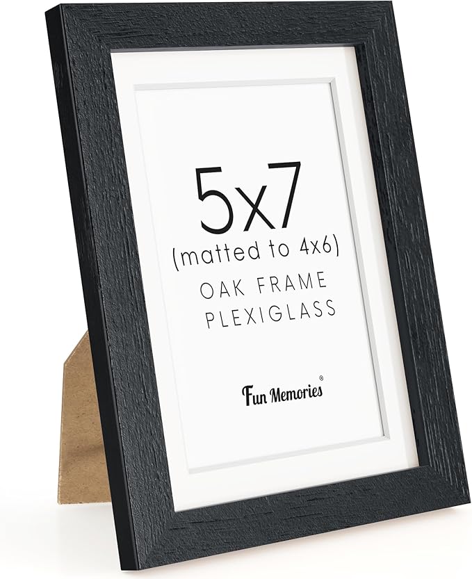 5x7 Black Picture Frame, 5 x 7 Photo Frame, Solid Oak Wood Frame 5 by 7 Frames, 5"x7" Picture Frame with Stand for Tabletop Display, 5 x 7 Frame Matted to 4x6, Black Frame 5x7, 1 Pack