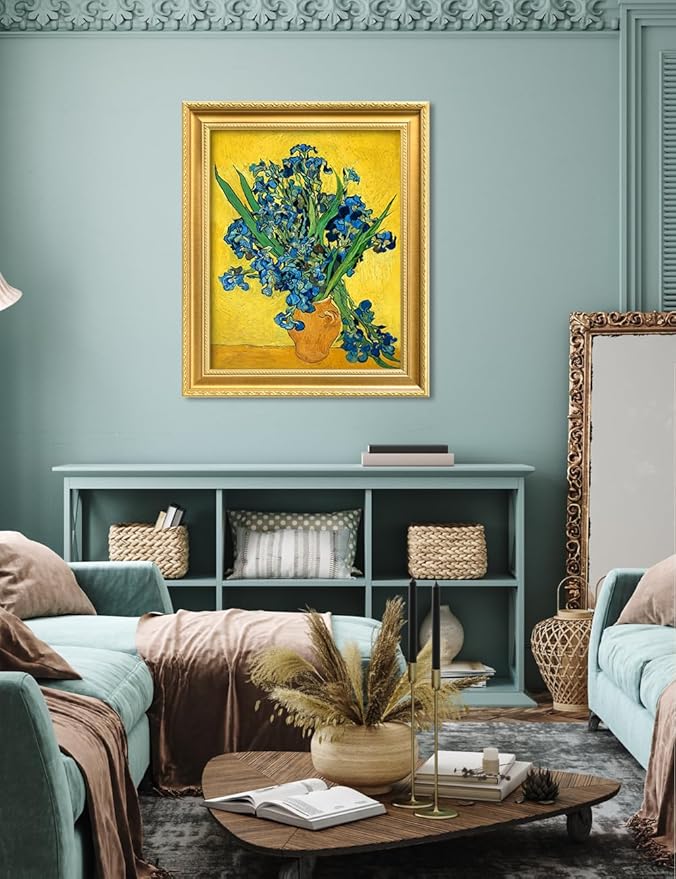 DECORARTS - Irises Vase Flower by Vincent Van Gogh. Giclee Print on Acid-Free Canvas in Gold Solid Wood Frame. Picture Size: 16x20, Total Size: 24.75x20.75, Made in USA