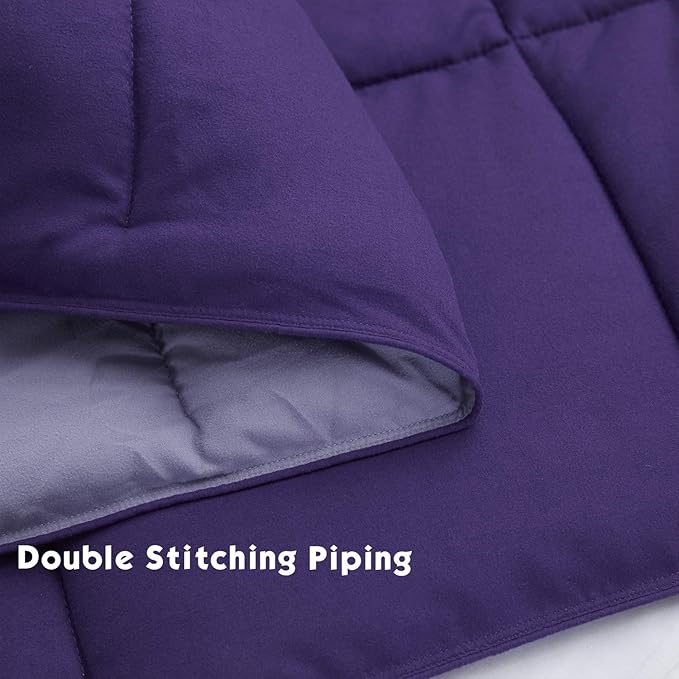 HIG 3pc Down Alternative Comforter Set - All Season Reversible Comforter with Two Shams - Quilted Duvet Insert with Corner Tabs - Box Stitched - Super Soft, Fluffy (Full/Queen, Purple)