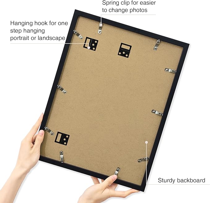 Vittanly 12x16 Picture Frame, Display Poster 11x14 with Mat or 12x16 without Mat, Plexiglass, Wall Gallery Frame for Artwork, Vertical or Horizontal Display, Black, 1 Pack