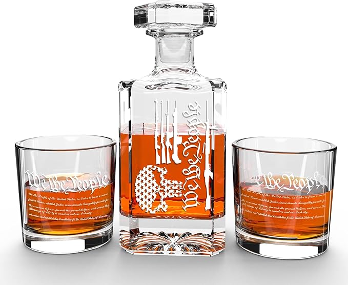 FURSARCAR Housewarming Gifts for for Men Dad, Gun-Skull Whiskey Decanter Set with 2 Glasses, Unique Cool Mens Fathers Birthday Gift from Daughter Son, Xmas Retirement Present Decanter Sets for Man