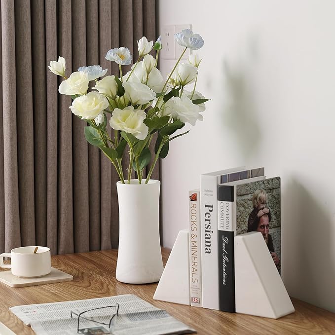 White Marble Vase for Flowers, 8.66" Minimalist Modern Frosted Flower Vase for Home Decor, Decorative Vases for Centerpieces, Living Room, Dining Table, Office, Boho Farmhouse Decor