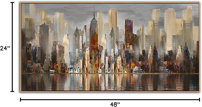 Mofutinpo Abstract Modern Canvas Wall Art for Living Room Cityscape New York Wall Decor City Theme Paintings Brown Framed Pictures Office Artwork Wall Decor Bedroom Above Bed