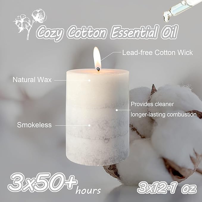 Gray Pillar Candles Cozy Cotton Scented Set of 3 Mottled 3 Layers Hand-Poured Classic Emergency Candle Aromatherapy Candles for Weddings, Home Decorations, Spa, Restaurant 3"X4"