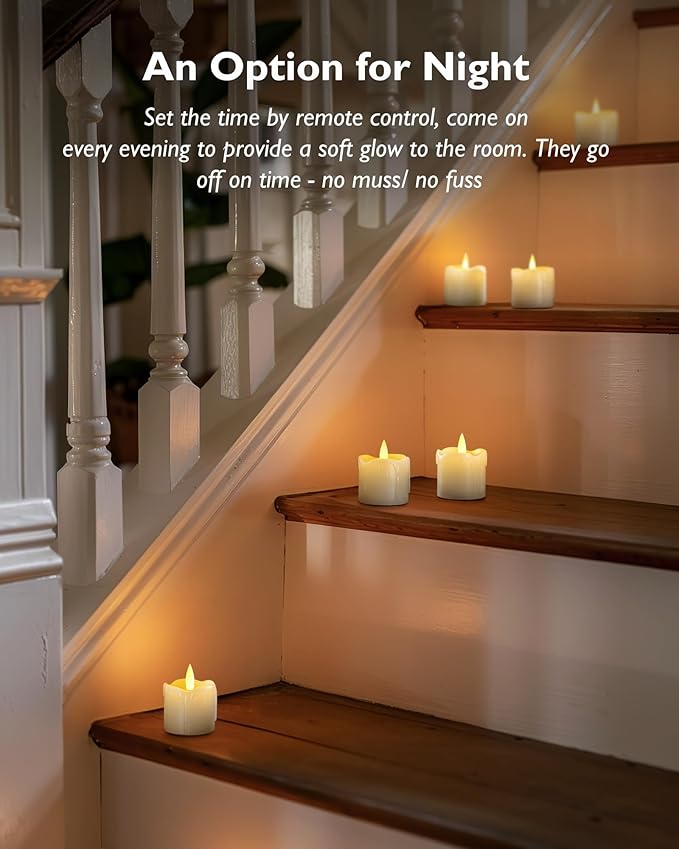 Homemory Flameless Votive Candles with Timer Remote, 2" x 2" Real Wax, 300+ Hour Realistic Black Wick Battery Operated Candles, Set of 6 for Wedding, Party and Holiday Decoration (Battery Included)