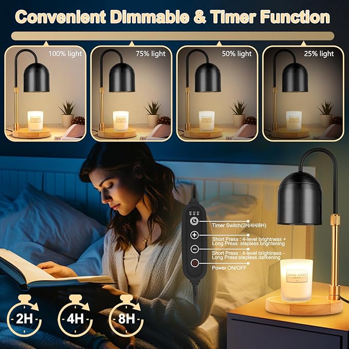Candle Warmer Lamp with Timer & Dimmer, Adjustable Height Electric Candle Warmer with 3 Bulbs,Compatible Scented Candles, Wax Melt Warmer for Bedroom,Home Decor House Warming Gifts