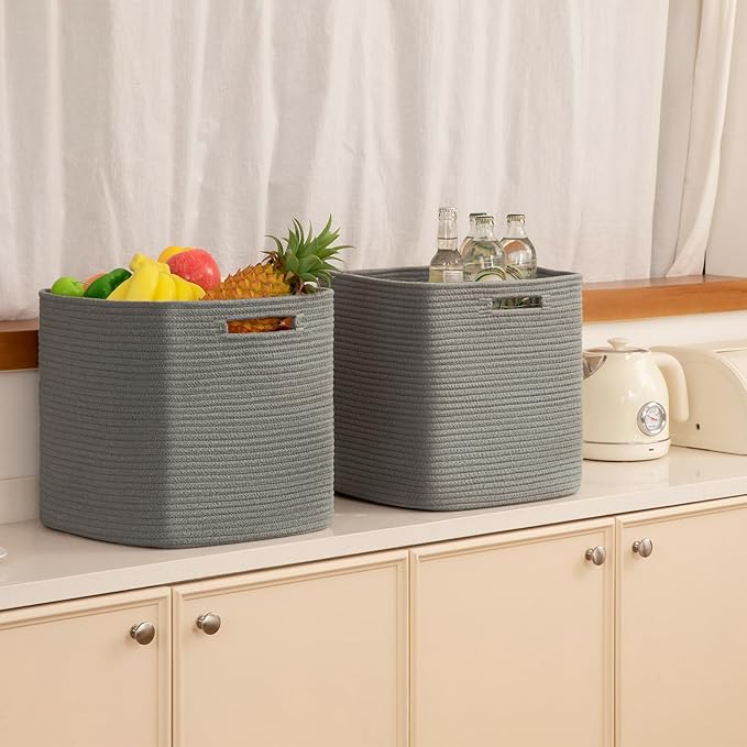 OIAHOMY Storage Cubes, 13 Inch Cube Storage Organizer, Collapsible Storage Bins, Baskets for Organizing, Storage Bins for Shelves-Dark Grey, 2-PACK