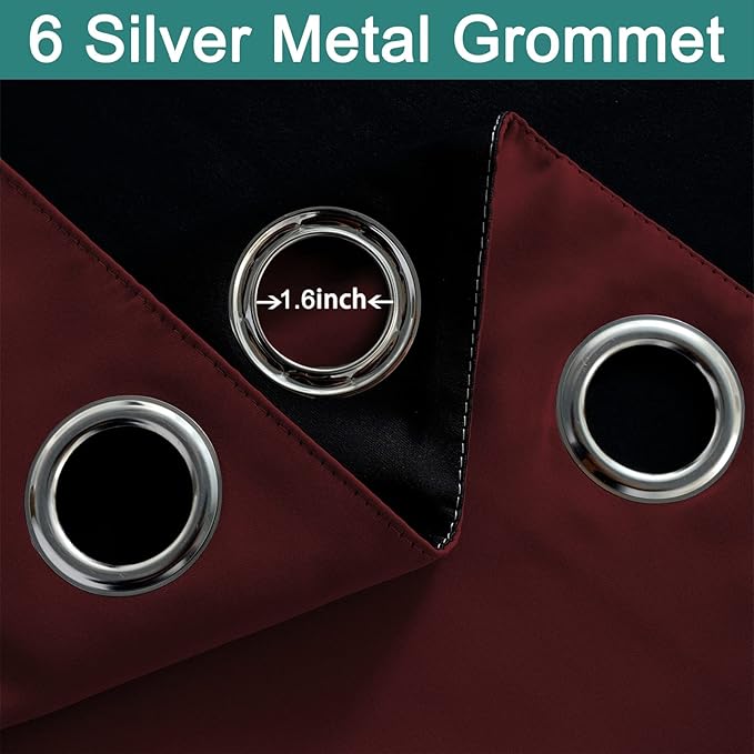 Yakamok 84 Inch Long 100% Blackout Curtains for Bedroom, 2 Thick Layers Thermal Insulated Grommet Total Blackout Drapes with Black Liner for Living Room(42Wx84L,Burgundy Red, 2 Panels)