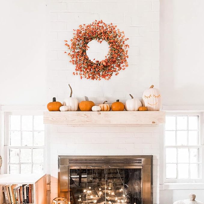 Fall Orange Forsythia Wreath for Front Door, 22 Inch Autumn Floral Door Wreath Indoor and Outdoor,Seasonal Festival Flower Wreath for Home Decor