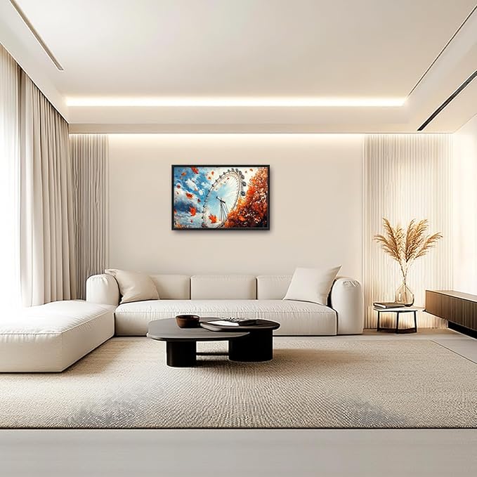 Olivine Large Wall Art, London Eye Pictures Wall Decor, Autumn London Canvas Prints Painting, Framed Artwork for Bathroom Bedroom Living Room Office Home Decoration 36"x24"