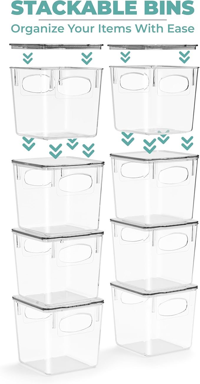 Sorbus Small Clear Plastic Storage Bins with Lids, Clear Stackable Storage Bins, Laundry Room Organizer Bins, Office, Classroom, Playroom, Bathroom, Laundry Room Organization and Storage (8 Pack)