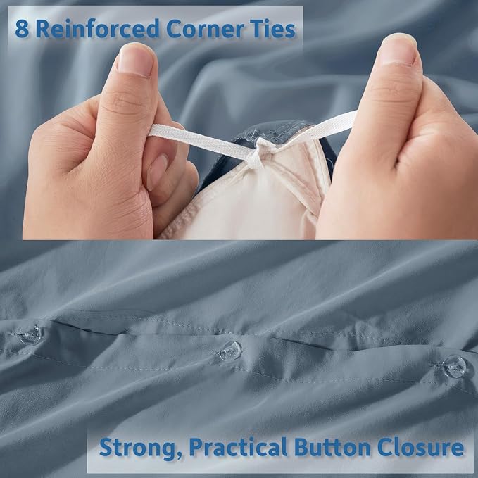 Nestl Full Duvet Cover Set with Comforter Insert - Stone Blue 4 Piece 80x90 Duvet Cover & 2 Pillow Shams with White Quilted Down Alternative Comforter, Ultra Soft, All Season