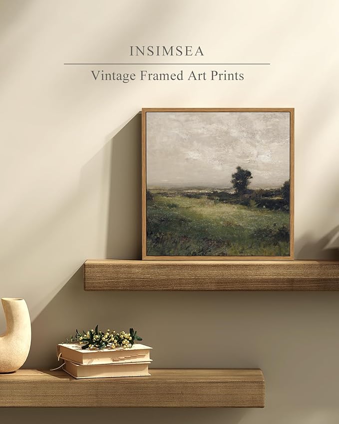 InSimSea Square Framed Canvas Wall Art, Landscape Room Decor Classical Scenery Vast Valley Grassland Oil Paintings Canvas Art Wall Decor, Home Decor for Living Room, Bedroom, Office 12"x12"