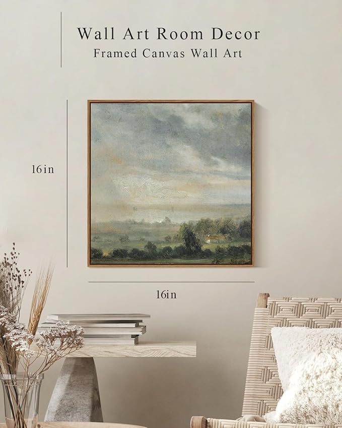 InSimSea Square Framed Canvas Wall Art, Landscape Scenery Sky Cloud Grassland Canvas Oil Paintings Home Decor, Wall Art Prints Room Decor for Living Room, Bedroom, Bedroom, Office 16"x16"