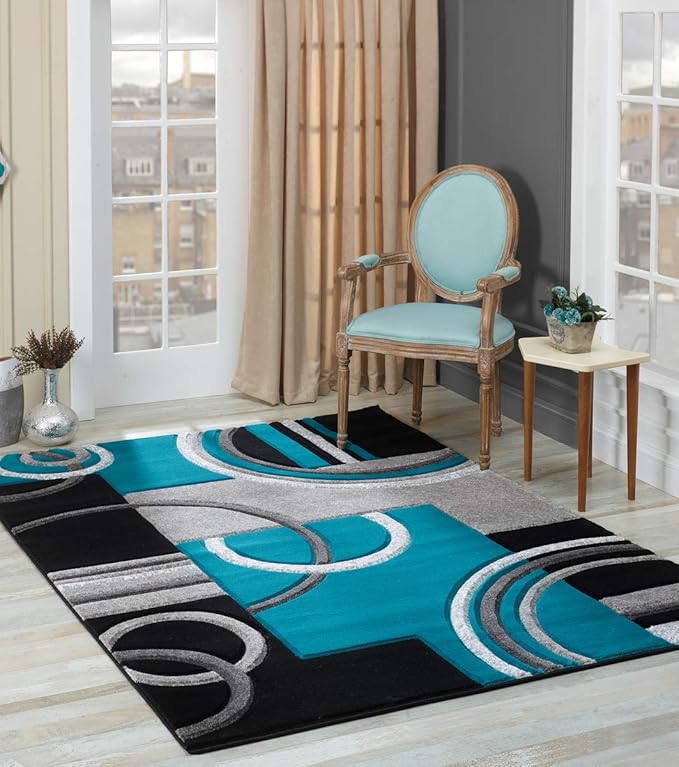 GLORY RUGS Area Rug Modern Soft Hand Carved Contemporary Floor Carpet with Premium Fluffy Texture for Indoor Living Dining Room and Bedroom Area (4x6, Turquoise)