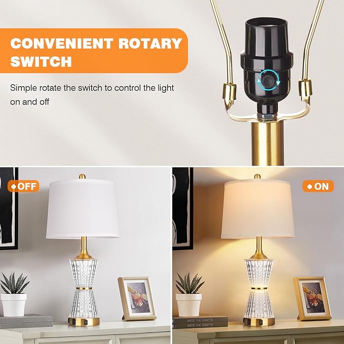 26" Modern Table Lamps, Gold Set of 2 Table Lamps Night Light with 2 USB Charging Ports & AC Outlet, Bedside Nightstand Lamp White Shade for Living Room Bedroom Home Decor(2 LED Bulbs Included)