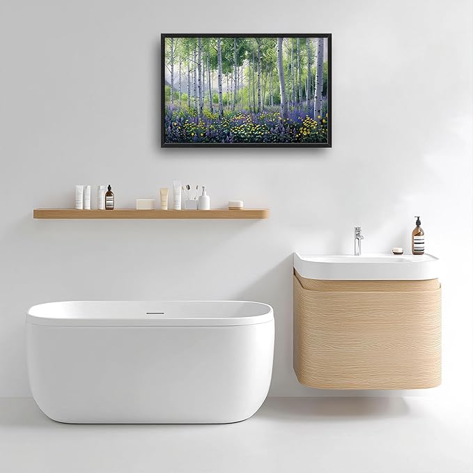 Birch Large Wall Art for Living Room Framed, Forest Wall Decor Pictures, Nature Scenery Canvas Print Painting, Aesthetic Artwork Bedroom Office Home Decor 36"x24"