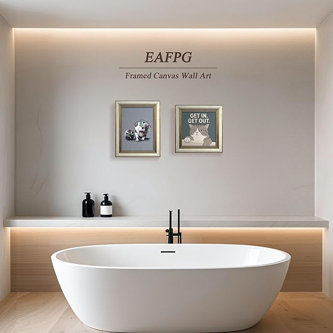 EAFPG Textured Gel Finish Gold Framed Vintage Wall Art for Bathroom, Funny Dog Painting Canvas Print for Living Room or Bedroom, Cute Animal Picture for Kitchen, Aesthetic Wall Decor, 8"x10"