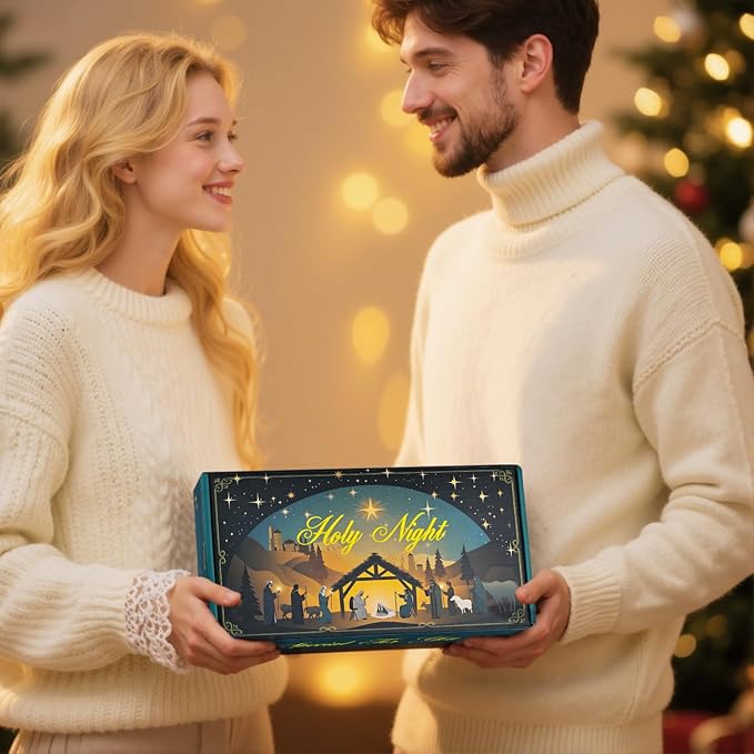 Christmas Decorations Indoor Outdoor, Nativity Scene Candle Set with Remote Time, Religious Holiday Home Table Mantel Room Decor Centerpieces, Xmas Gift, Battery Operated Flameless Candles, Waterproof