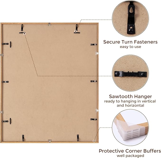 Oak Wood Frame - 26x32 Picture Frame with Tempered Glass & Mat for 22x28 (Natural Oak Color, 1 Pack)