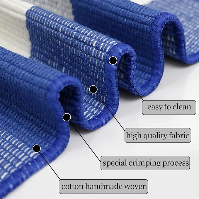 SEEKSEE Cotton Buffalo Plaid Rug 27.5"x43" Blue and White Checked Rug Washable Doormats Indoor Outdoor Rugs for Layered Front Door Mats, Porch, Kitchen, Farmhouse, Entryway