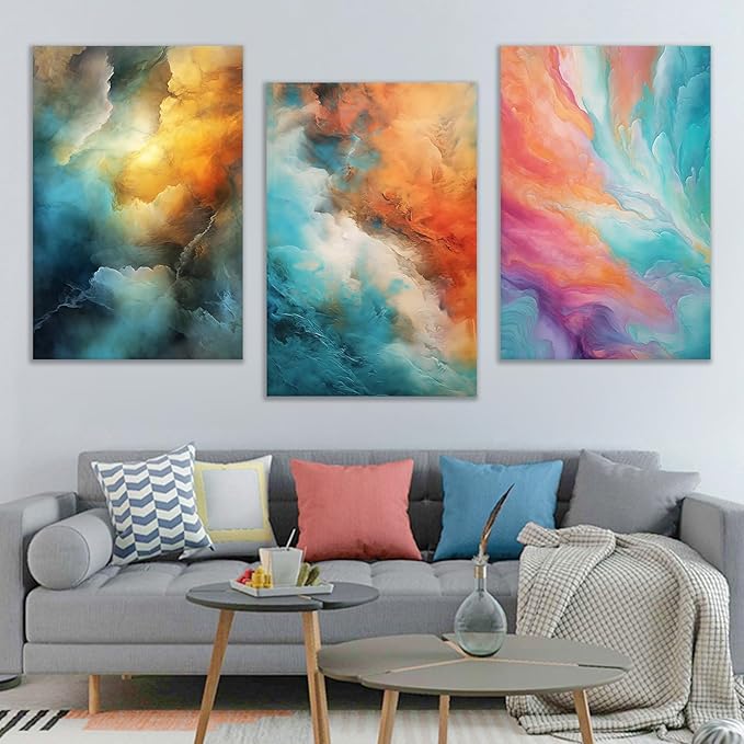 3 Piece Colorful Rendering Canvas Wall Art Large Size Posters Print Home Decor Modern Abstract Theme Picture Painting Artwork use for Living Room Hotel Office Stretched and Framed [72''Wx 36''H]