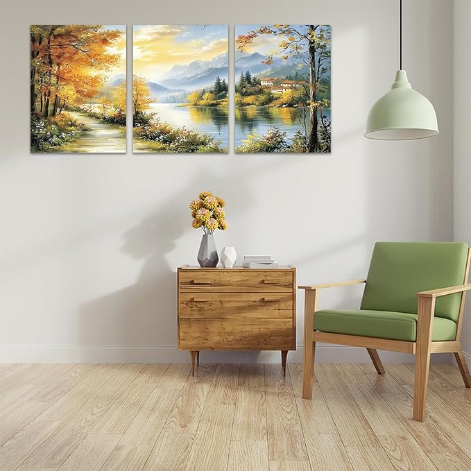 3 Piece Framed Canvas Wall Art Prints Paintings Wall Art for Living Room Large Size Wall Decor for Office Landscapes Modern Wall Decor Landscape Home Decor(60" Wx28 H)