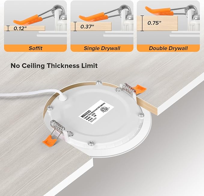MAILCOS 12 Pack 4 Inch 5CCT Ultra-Thin LED Recessed Ceiling Light with Junction Box, 2700K-5000K Selectable, 810LM High Brightness, Dimmable Canless Wafer Downlight, 9W 120V, ETL