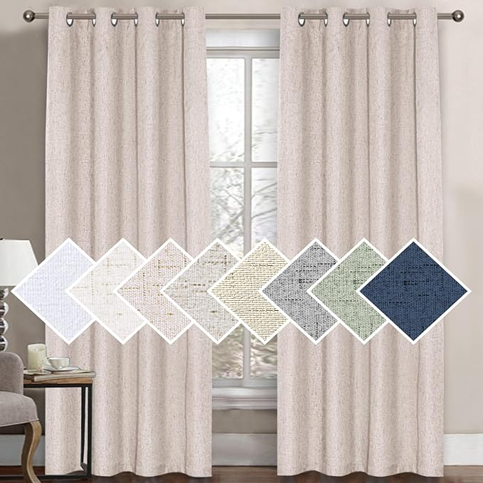 H.VERSAILTEX 100% Blackout Curtain for Bedroom 108 Inches Long Grommet Linen Face Full Light Blocking Curtain Drape for Living Room Thermal Insulated Linen Look Curtain 1 Panel,52" W x 108" L, Natural