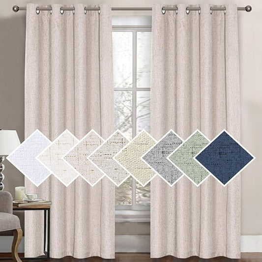 H.VERSAILTEX 100% Blackout Curtain for Bedroom 96 Inches Long Grommet Linen Face Full Light Blocking Curtain Drape for Living Room Thermal Insulated Linen Look Curtain 1 Panel, 52" W x 96" L, Natural