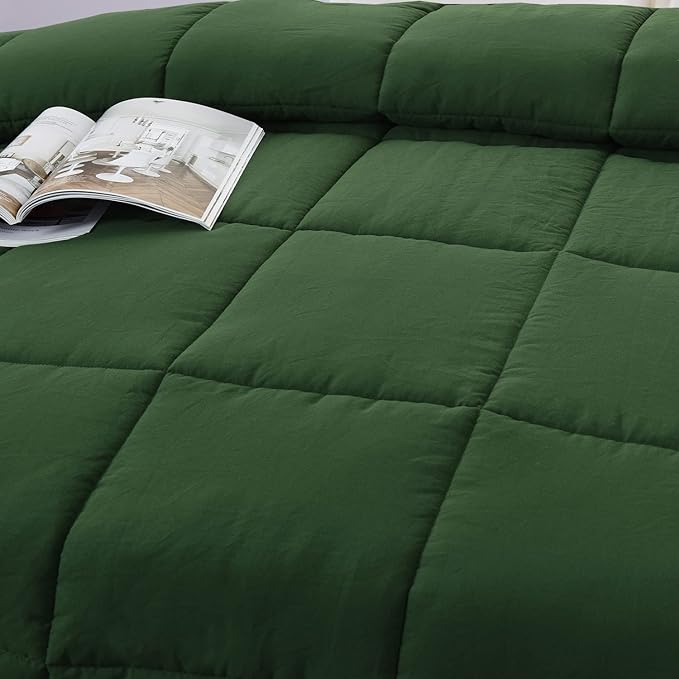 HIG 3pc Prewashed Green Twin/Twin XL Comforter Duvet Insert - All Season Quilted Down Alternative Comforter with Corner Tabs - Box Stitched -250GSM Fiberfill Farmhouse Style Bedding(Salomon)