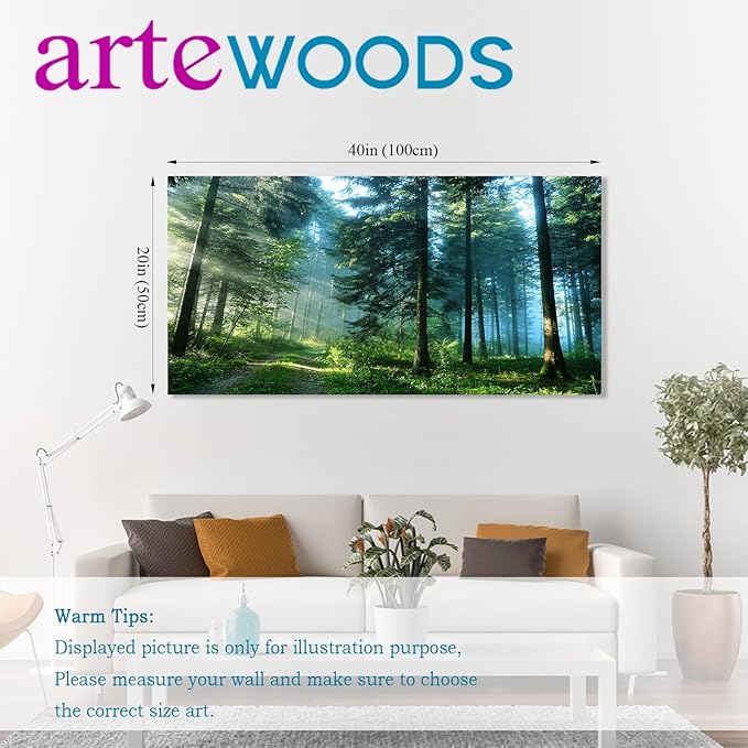 Green Forest Canvas Wall Art Living Room Wall Decor Large Nature Pictures Canvas Artwork Contemporary Wall Art Modern Landscape Pine Trees for Kitchen Office Home Decoration 20" x 40"
