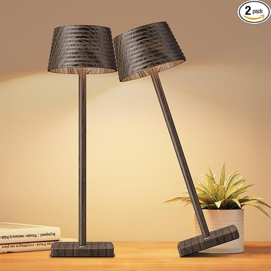 2Pack Cordless Table Lamps Rechargeable,Battery 6000mAh LED Portable Lights for Outdoor/Patio/Restaurant/Indoor Desk Lamp - IP54 Waterproof 3 Colors Stepless Dimming (2pack Walnut)