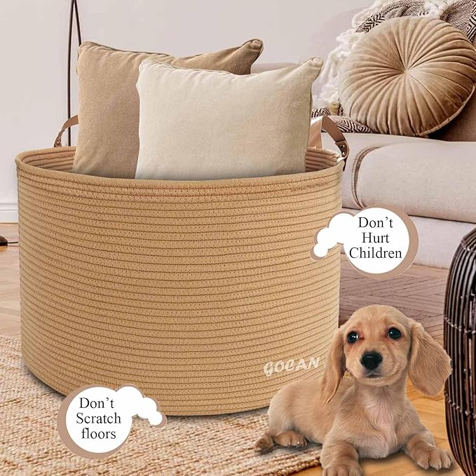 Extra Large Storage Laundry Basket 22" X 22"X 14" Cotton Rope Woven Basket for Blanket Basket with Handles for Living Room Toys Storage XXXL (Pure Jute)
