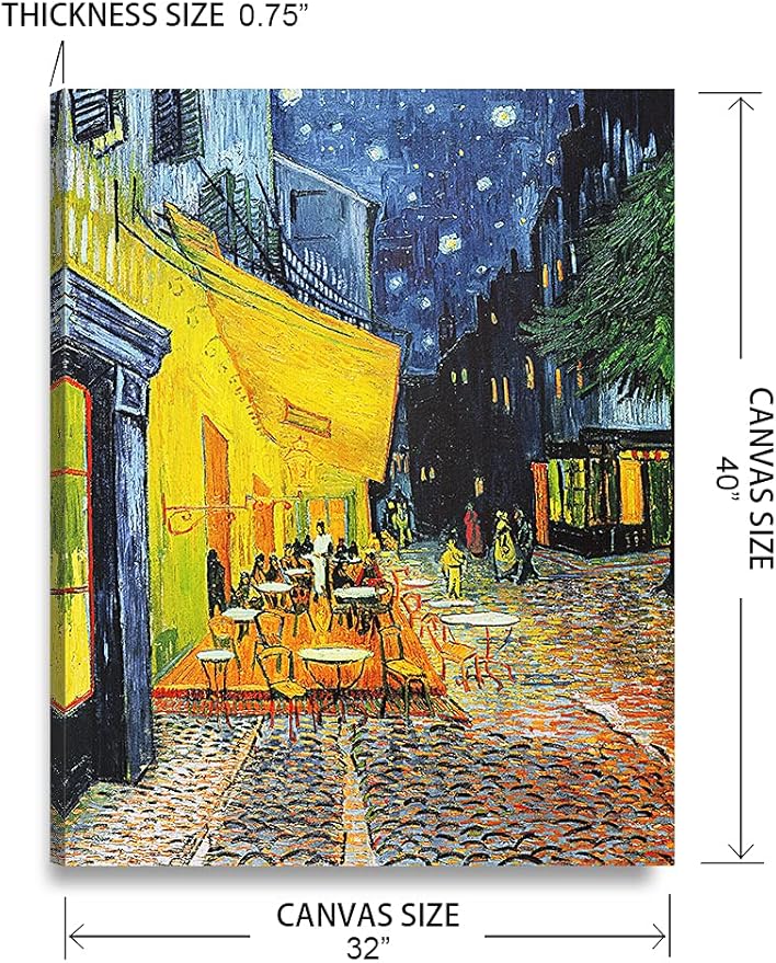 DECORARTS - Cafe Terrace At Night. Vincent Van Gogh Art Reproduction. Giclee Print on Canvas. Wall Art for Home. 40x32