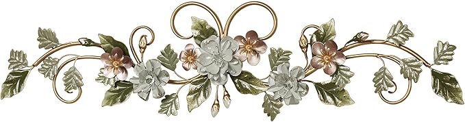 Touch of Class Flowering Charm Metal Wall Topper - Metal - Pink, Gray, Green, Taupe, Gold - Flowers Sculpture for Bedroom, Bathroom, Living Room, Dining Room, Office, Entryway, Foyer