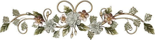Touch of Class Flowering Charm Metal Wall Topper - Metal - Pink, Gray, Green, Taupe, Gold - Flowers Sculpture for Bedroom, Bathroom, Living Room, Dining Room, Office, Entryway, Foyer