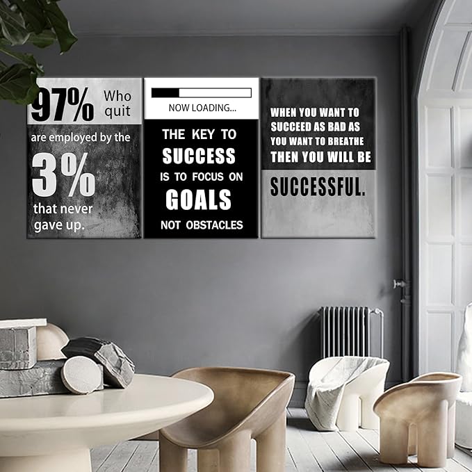 QYHART Motivational Poster Inspirational Success Canvas Art Paintings 3 Pieces Picture Artwork Living Room Prints Wall Decor Decoration Wooden Framed Ready to Hang [60''Wx 28''H]