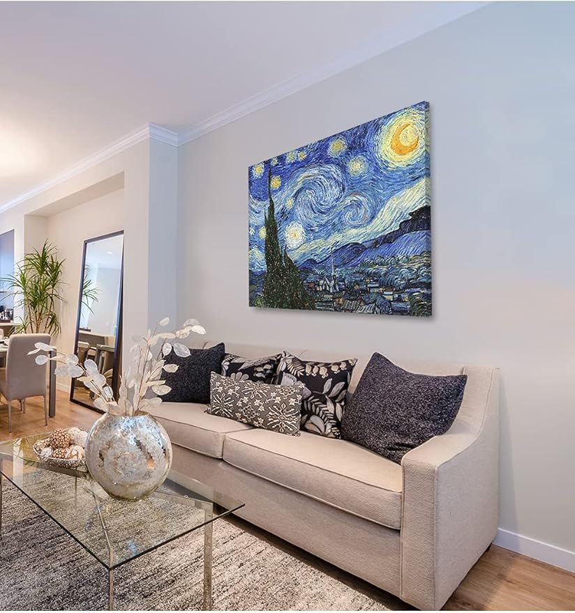 DECORARTS - Starry Night. Vincent Van Gogh Art Reproduction. Giclee Print on Canvas. Wall Art for Home. 40x32