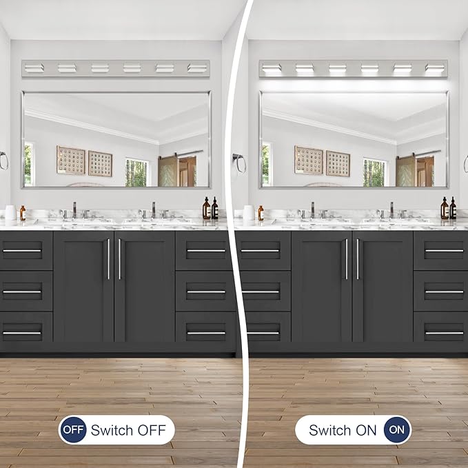 SineRise LED Modern Bathroom Vanity Light Fixtures (6-Light, 48-Inch), Brushed Nickel Modern Acrylic Bathroom Wall Lighting Fixtures Over Mirror (Cool White 6000K)