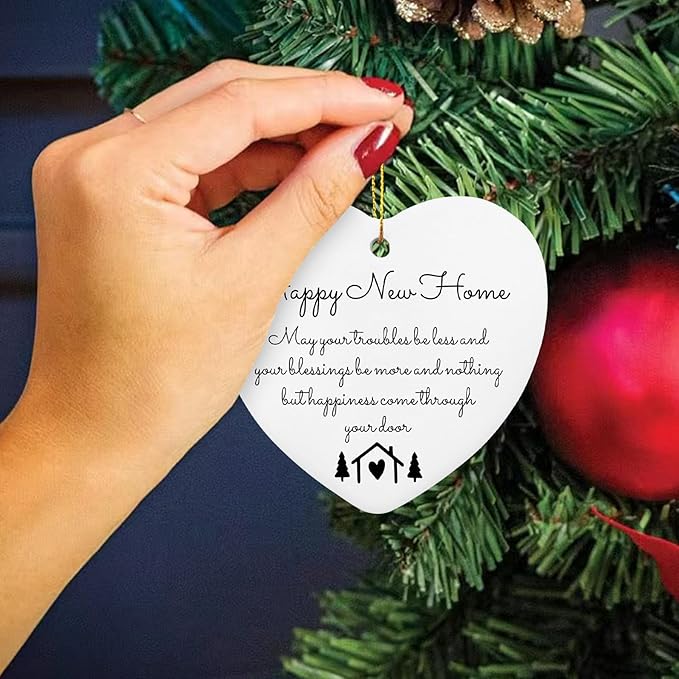 House Warming Gifts New Home 2025 - Happy New Home Ornament - Housewarming Gifts for New House, Newlywed, Married, Couple, Mr, Mrs, Him, Her - Heart Hanging Plaque
