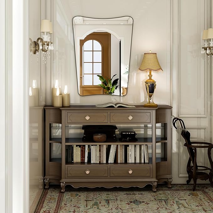 24''x36'' Irregular Wall Mirror, Butterfly-Shaped Irregular Frameless Bathroom Mirror, Curved Artistic Mirrors for Wall, High-Definition Vertical Hanging Decorative Mirror