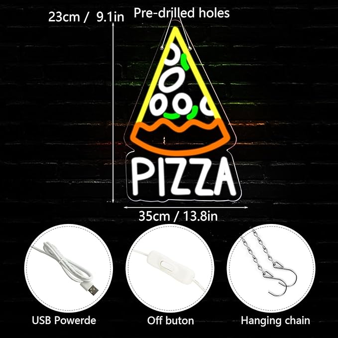 Balanar Pizza Neon Sign for Pizzeria Business Decor Pizza Shaped Neon Sign Pizza LED Neon Light for Restaurant Kitchen Store Party Gift USB Powered Size 13.8 * 9.1inches