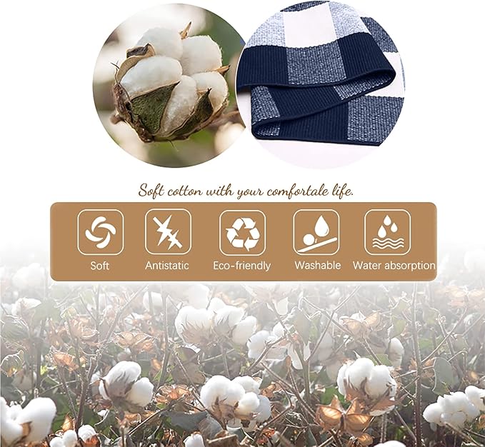 KOZYFLY Buffalo Plaid Area Rugs 3x5 Ft Navy and White Checkered Rug Washable Front Door Mat Hand Woven Cotton Outdoor Rug Large Rug for Front Porch Kitchen Entryway Patio Bathroom