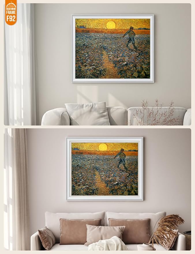 DECORARTS - The Sower, Vincent Van Gogh Art Reproduction. Acid Free Cotton Canvas Giclee Print w/Bronze Frame&Mat for Wall Decor.