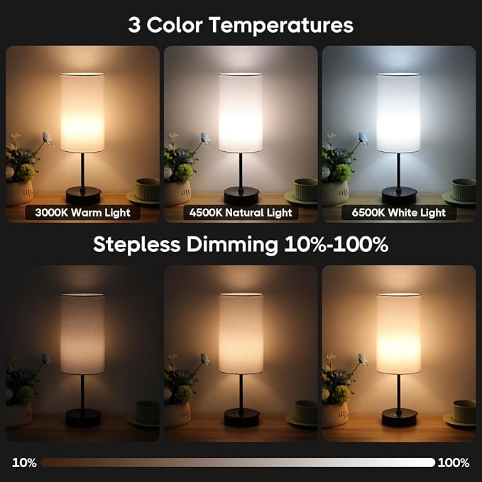 Unicozin Table Lamp, 3 CCT 3000K/4500K/6500K & RGB Color Changing, Stepless Dimmable, 17Inch Bedside Lamp for Reading, Ambience Nightstand Light for Home Decor Party, White Shade