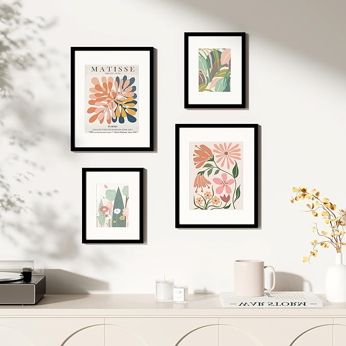 Vittanly 8x10 Picture Frames Set of 3, Display Photo 5x7 with Mat or 8x10 without Mat, Picture Frame for Wall Mount or Tabletop Display, Black